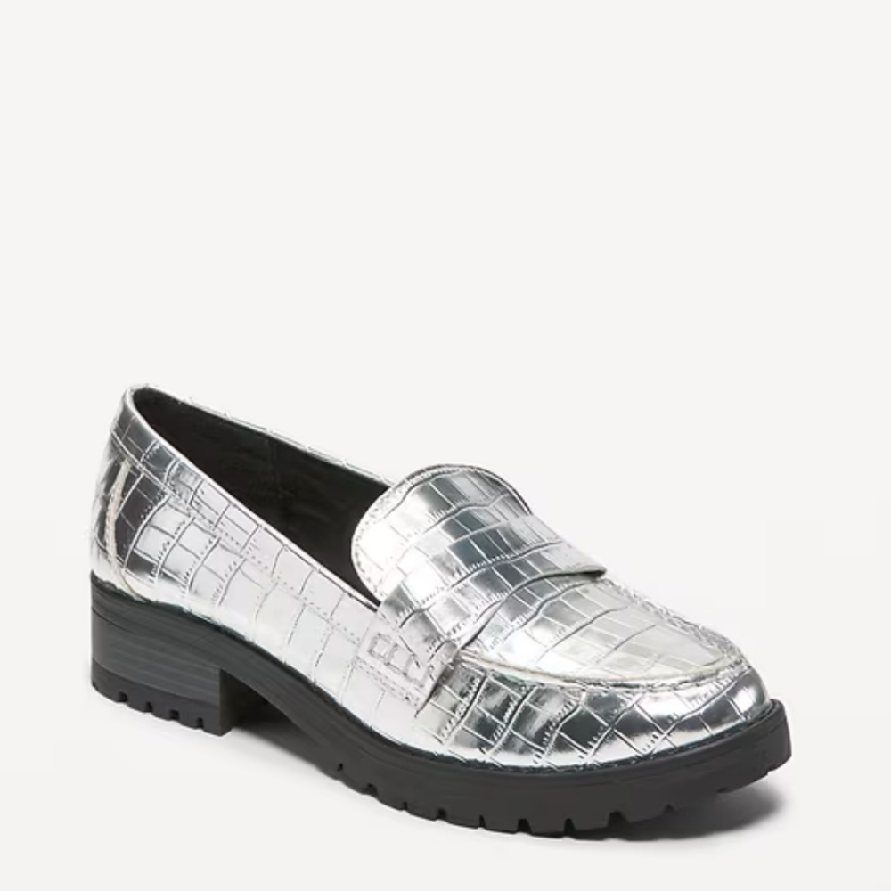 Faux Leather Chunky Heel Loafers